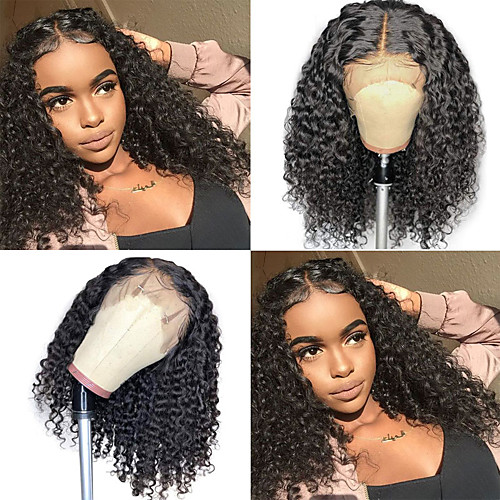 

Human Hair Wig Medium Length Curly Wet Side Part Party Women Best Quality Lace Front Brazilian Hair Women's Black#1B 8 inch 10 inch 12 inch