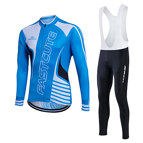 

Fastcute Men's Long Sleeve Cycling Jersey with Bib Tights Black Stripes Plus Size Bike Jersey Tights Bib Tights Breathable 3D Pad Quick Dry Sweat-wicking Sports Polyester Lycra Stripes Mountain Bike