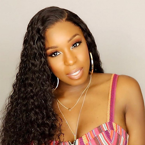 

Human Hair Lace Front Wig Free Part style Brazilian Hair Curly Black Wig 130% Density with Baby Hair Natural Hairline For Black Women 100% Virgin 100% Hand Tied Women's Long Human Hair Lace Wig