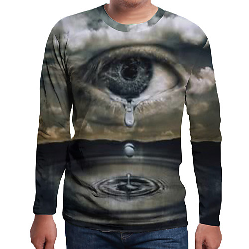 

Men's 3D Graphic Print T-shirt Holiday Daily Wear Round Neck Gray / Spring / Fall / Long Sleeve
