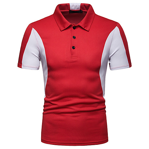 

Men's Polo Color Block Short Sleeve Daily Tops Black Red Navy Blue