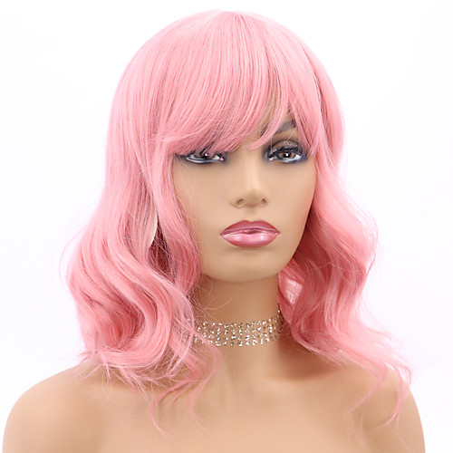 

Synthetic Wig Wavy Body Wave Neat Bang With Bangs Wig Pink Short Light Blonde Dark Brown Lake Blue Purple / Blue T-Green Synthetic Hair 18 inch Women's Fashionable Design Party Women Pink