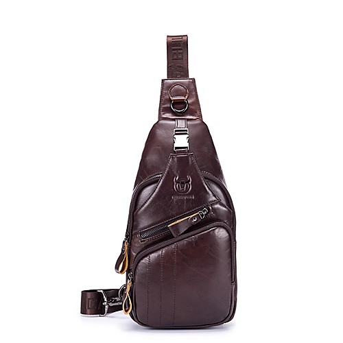 

Men's Zipper Cowhide Sling Shoulder Bag Solid Color Brown / Black / Coffee