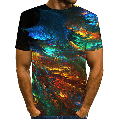 

Men's Abstract Graphic Print T-shirt Street chic Exaggerated Daily Casual Round Neck Green / Summer / Short Sleeve