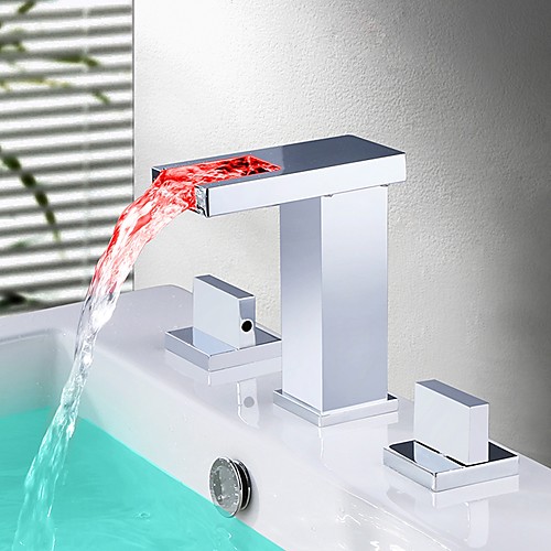 

Bathroom Sink Faucet - Waterfall / LED Chrome Widespread Two Handles Three HolesBath Taps