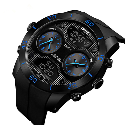 

Men's Digital Watch Digital Sporty Rubber Black 30 m Water Resistant / Waterproof Calendar / date / day Noctilucent Analog - Digital Outdoor - Black Red Blue Two Years Battery Life