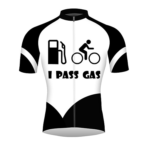 

21Grams I PASS GAS Men's Short Sleeve Cycling Jersey - Black / White Bike Jersey Top Breathable Quick Dry Reflective Strips Sports 100% Polyester Mountain Bike MTB Road Bike Cycling Clothing Apparel