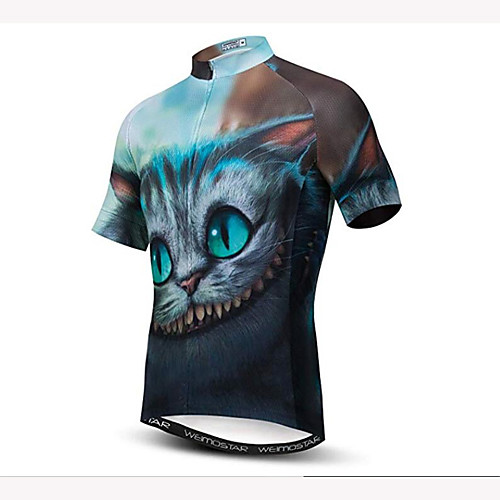 

21Grams Cheshire Cat Men's Short Sleeve Cycling Jersey - Mint Green Bike Jersey Top Breathable Quick Dry Moisture Wicking Sports Elastane Polyester Mountain Bike MTB Road Bike Cycling Clothing Apparel