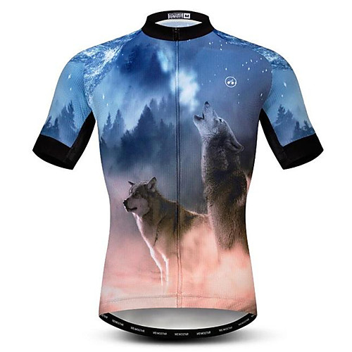 

21Grams 3D Animal Wolf Men's Short Sleeve Cycling Jersey - BrownGray Bike Jersey Top Breathable Moisture Wicking Quick Dry Sports Polyester Elastane Mountain Bike MTB Road Bike Cycling Clothing