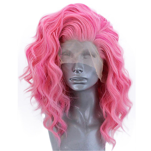

Synthetic Lace Front Wig Wavy Side Part Lace Front Wig Short Pink Synthetic Hair 12-14 inch Women's Adjustable Heat Resistant Party Rose Pink