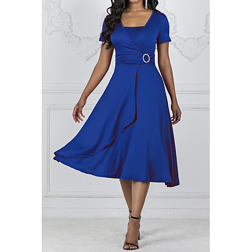 

Women's 2020 Plus Size Wine Green Dress Summer Skater Solid Colored S M