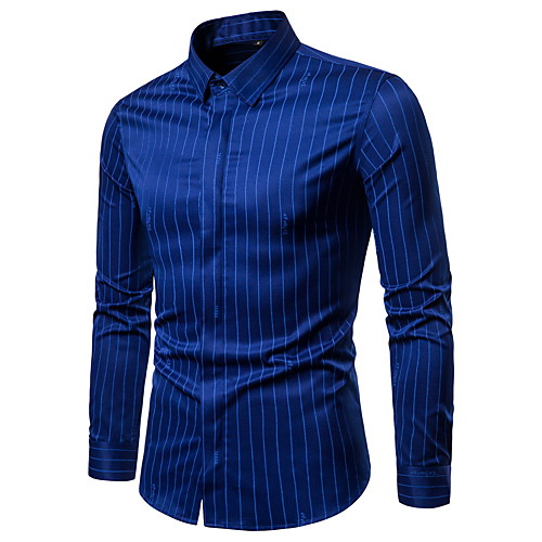 

Men's Shirt Other Prints Striped Print Long Sleeve Daily Tops Basic Formal White Black Navy Blue