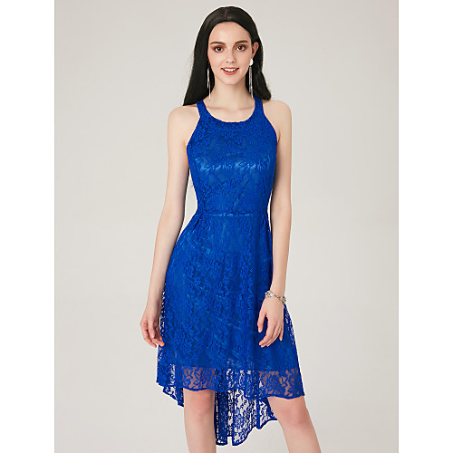 

A-Line Sexy Holiday Cocktail Party Dress Jewel Neck Sleeveless Asymmetrical Lace with Lace Insert 2021