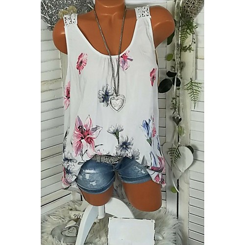 

Women's Plus Size Floral Print Tank Top Basic White / Black / Blushing Pink / Gray
