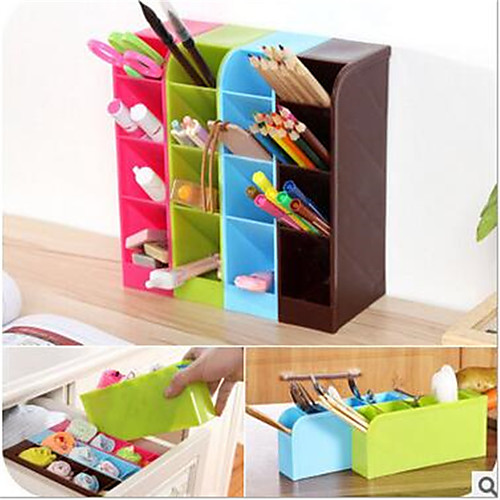 

School Desk Pen Caddy Organizer - 4 Piece Set School Equipment Storage Holder for Students, Teachers, 16 Compartments for Pens, Erasers and More