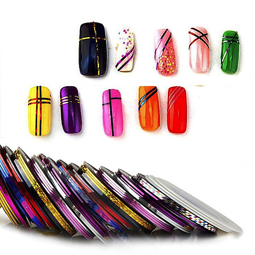 

30Pcs /Bag 1mm Mixed Colors Radium Nail Line Sticker Roll Striping Tape Line Nail Art Decoration Sticker Adhesive Art Stick