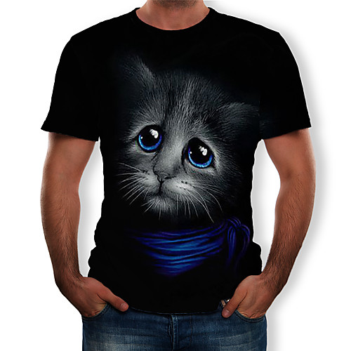 

Men's T shirt Animal Plus Size Print Short Sleeve Daily Tops Streetwear Exaggerated Black