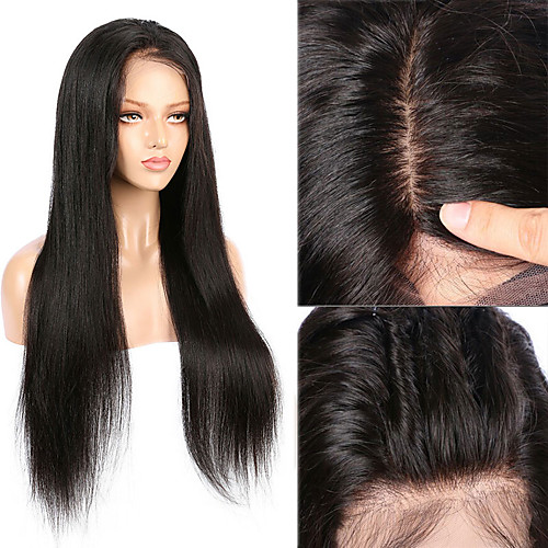 

Human Hair Wig Medium Length Straight Side Part Party Women Best Quality Silk Top Lace Front Lace Front Brazilian Hair Women's Natural Black #1B 10 inch 12 inch 14 inch
