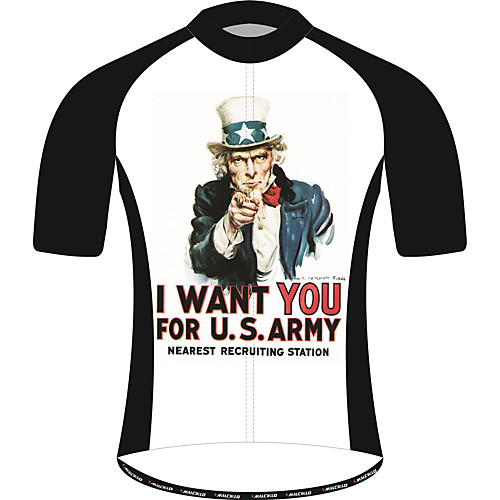 

21Grams Retro Uncle Sam Men's Short Sleeve Cycling Jersey - BlackWhite Bike Jersey Top Breathable Quick Dry Moisture Wicking Sports Terylene Mountain Bike MTB Clothing Apparel / Micro-elastic