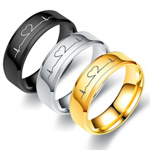 

Couple's Couple Rings Ring 1pc Gold Black Silver Stainless Steel Titanium Steel Circular Basic Fashion Engagement Gift Jewelry Heart Cool Lovely