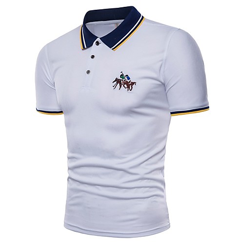 

Men's Solid Colored White Patchwork Polo - Cotton Basic Casual / Daily V Neck White / Yellow / Navy Blue / Long Sleeve