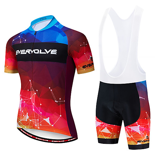 

EVERVOLVE Men's Short Sleeve Cycling Jersey with Bib Shorts White Black Bike Clothing Suit Breathable Moisture Wicking Quick Dry Anatomic Design Sports Cotton Lycra Geometry Mountain Bike MTB Road