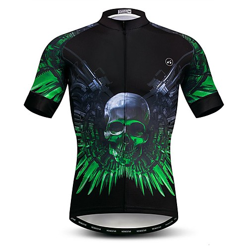 

21Grams Men's Short Sleeve Cycling Jersey Polyester Elastane Lycra Green Skull Bike Jersey Top Mountain Bike MTB Road Bike Cycling Breathable Quick Dry Moisture Wicking Sports Clothing Apparel