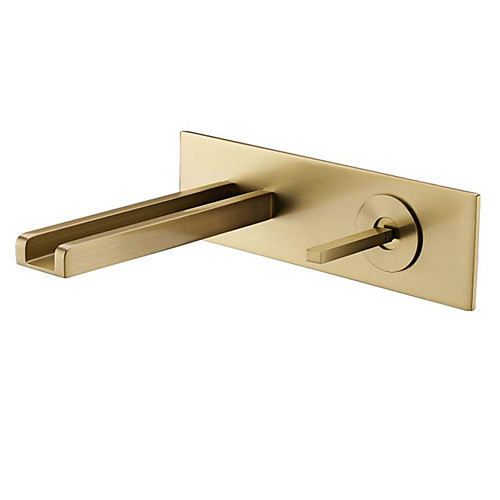 

Bathroom Sink Faucet - Wall Mount / Waterfall Brushed Gold Wall Mounted Single Handle Two HolesBath Taps