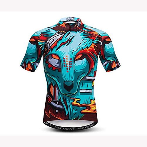 

21Grams 3D Animal Lion Men's Short Sleeve Cycling Jersey - Sky Blue Bike Jersey Top Breathable Moisture Wicking Quick Dry Sports Polyester Elastane Mountain Bike MTB Road Bike Cycling Clothing Apparel