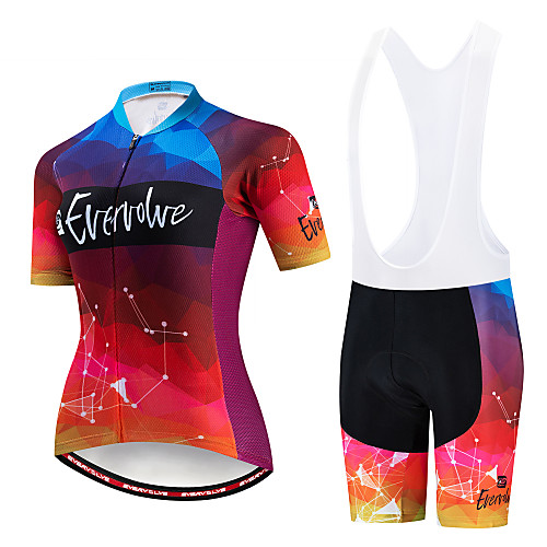 

EVERVOLVE Women's Short Sleeve Cycling Jersey with Bib Shorts Black White Bike Clothing Suit Breathable Moisture Wicking Quick Dry Anatomic Design Sports Cotton Lycra Geometry Mountain Bike MTB Road