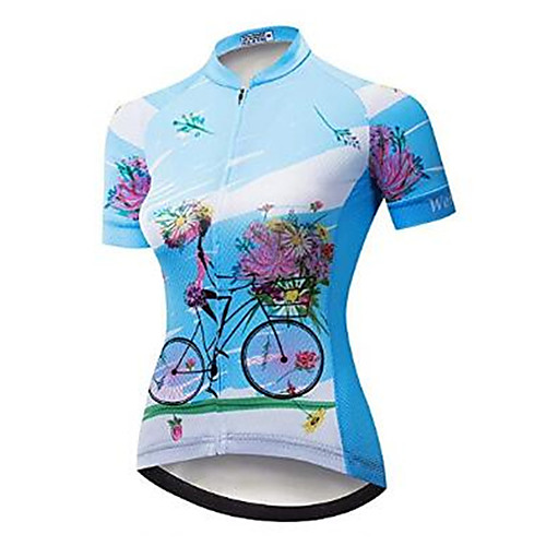 

21Grams Floral Botanical Women's Short Sleeve Cycling Jersey - Blue Bike Jersey Top Breathable Moisture Wicking Quick Dry Sports Polyester Elastane Terylene Mountain Bike MTB Road Bike Cycling