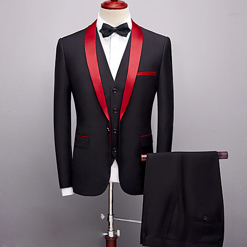 

Black / Red / Wine Solid Colored / Color Block Regular Fit Rayon / Polyester Men's Suit - Shawl Lapel / Plus Size