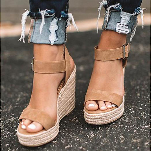 

Women's Sandals Wedge Sandals Summer Wedge Heel Open Toe Casual Daily PU Camel / Leopard / Black