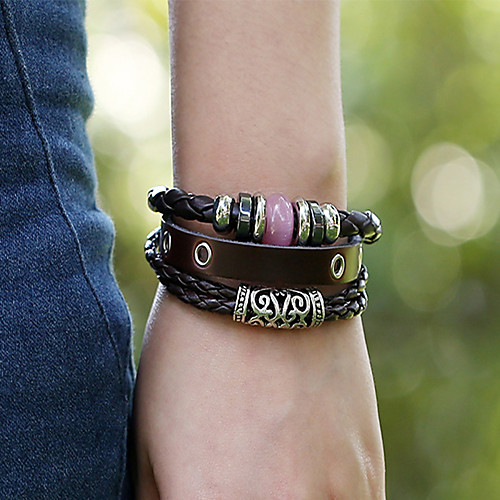

Men's Wrap Bracelet Vintage Bracelet Earrings / Bracelet Layered Weave Simple Classic Vintage Ethnic Fashion Leather Bracelet Jewelry Black / Brown For Daily School Street Holiday Festival