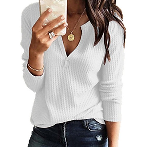 

Women's Casual / Basic Knitting Solid Colored Long Sleeve Pullover Sweater Jumper, V Neck Spring / Fall Black / White / Blushing Pink S / M / L