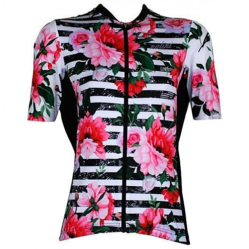 

21Grams Floral Botanical Women's Short Sleeve Cycling Jersey - Black / Red Bike Jersey Top Breathable Moisture Wicking Quick Dry Sports Terylene Mountain Bike MTB Clothing Apparel / Micro-elastic