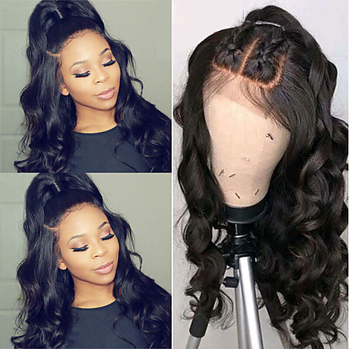 

Human Hair Wig Medium Length Body Wave Middle Part Side Part Party Women Best Quality 4x4 Closure Lace Front Brazilian Hair Women's Black#1B 8 inch 10 inch 12 inch