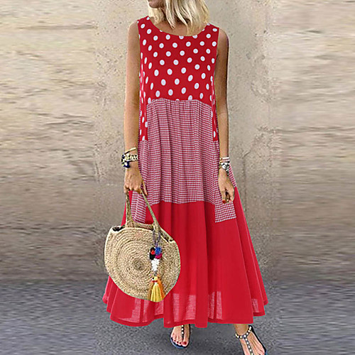 

Women's Maxi Sheath Dress - Sleeveless Geometric V Neck Basic Loose Red Yellow S M L XL XXL XXXL XXXXL XXXXXL