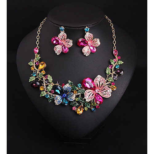 

Women's Crystal Bridal Jewelry Sets Chandelier Flower Love Statement Elegant Earrings Jewelry Rose Red For Wedding Party 1 set