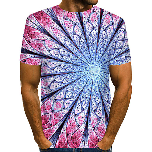 

Men's Plus Size Color Block Abstract Print T-shirt Basic Exaggerated Daily Weekend Round Neck Rainbow / Short Sleeve