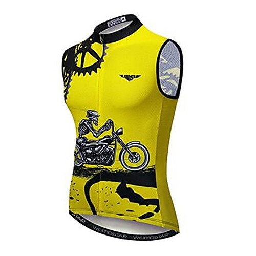 

21Grams Skull Skeleton Gear Men's Sleeveless Cycling Jersey Cycling Vest - Yellow Bike Jersey Top Breathable Quick Dry Moisture Wicking Sports Elastane Terylene Polyester Taffeta Mountain Bike MTB