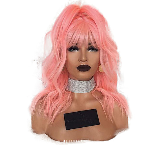 

Synthetic Lace Front Wig Wavy Neat Bang Lace Front Wig Pink Short Pink Synthetic Hair 12-16 inch Women's Adjustable Heat Resistant Party Pink