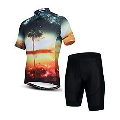 

21Grams 3D Sunset Men's Short Sleeve Cycling Jersey with Shorts - Black / Yellow Bike Clothing Suit Breathable Quick Dry Anatomic Design Sports Elastane Terylene Mountain Bike MTB Road Bike Cycling