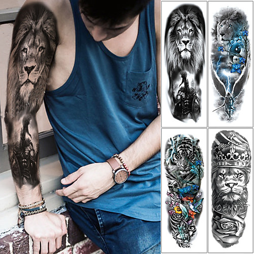 

4pcs/lot full arm temporary tattoos Stickers for men women black death skull note super big Large waterproof Fake Tattoo Sleeves