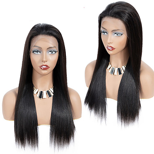 

Human Hair Wig Medium Length Straight Side Part Party Women Best Quality Silk Top Lace Front Lace Front Brazilian Hair Women's Natural Black #1B 10 inch 12 inch 14 inch