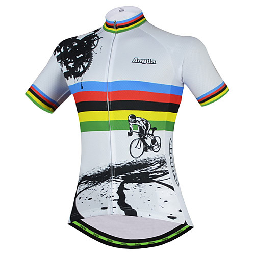 

21Grams Rainbow Gear Graffiti Women's Short Sleeve Cycling Jersey - White Bike Jersey Top Breathable Quick Dry Moisture Wicking Sports Terylene Mountain Bike MTB Clothing Apparel / Micro-elastic