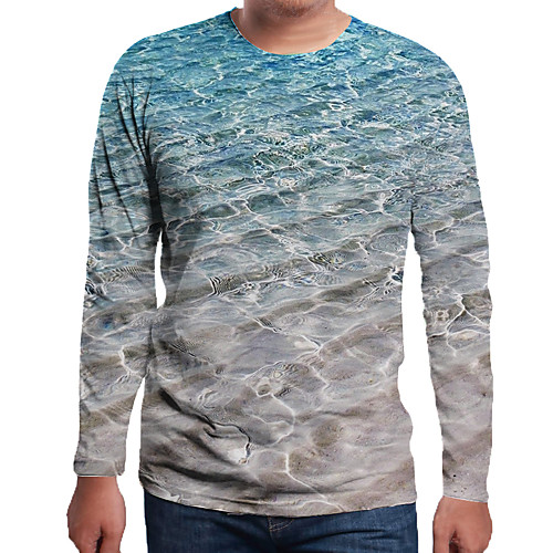 

Men's Graphic Scenery T-shirt Print Long Sleeve Holiday Tops Round Neck Light gray / Spring / Fall