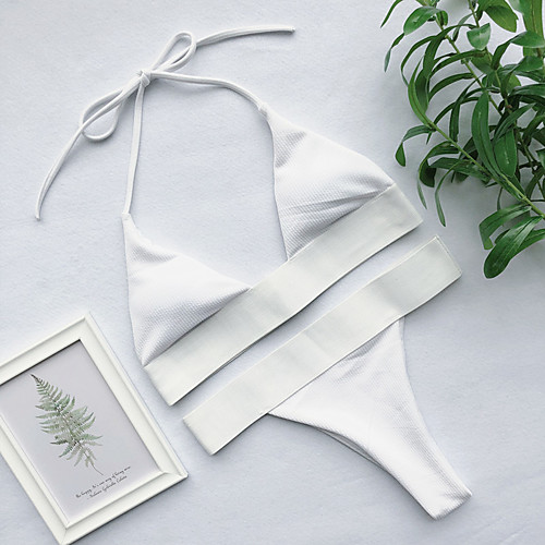 

Women's Bikini Swimsuit White Swimwear Halter Bathing Suits