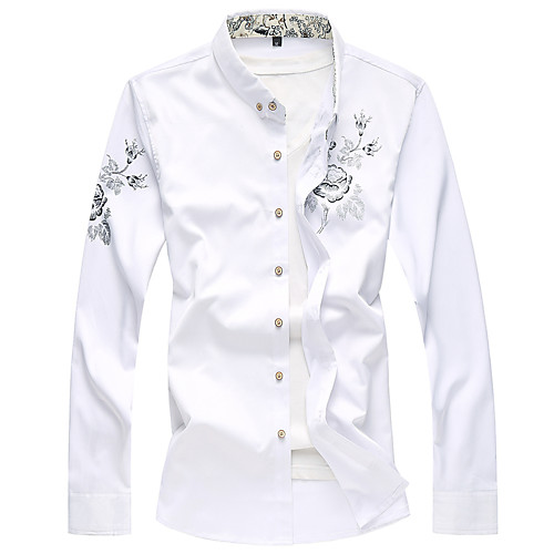 

Men's Shirt Solid Colored Long Sleeve Casual Tops Chinoiserie White Black Wine