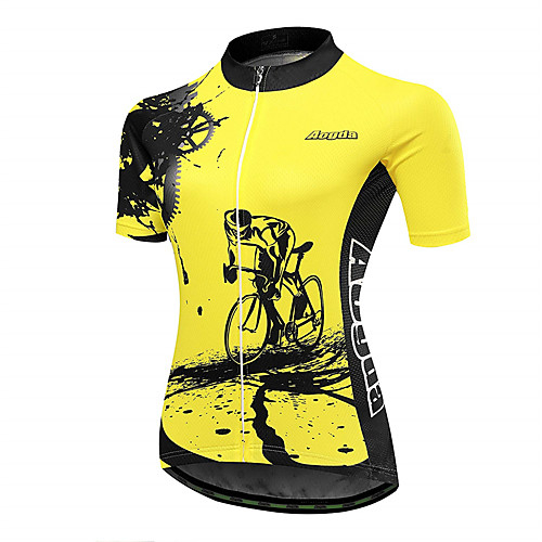 

21Grams Gear Women's Short Sleeve Cycling Jersey - Black Yellow Bike Jersey Top Breathable Quick Dry Moisture Wicking Sports Terylene Mountain Bike MTB Clothing Apparel / Micro-elastic / Race Fit
